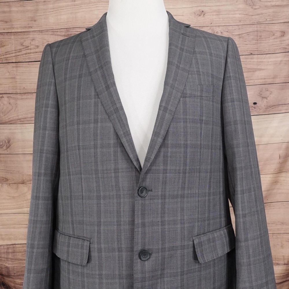 Mantoni Suit Jacket Mens 42L Gray Plaid Wool Super 140s 2 Button Notch Lapel
